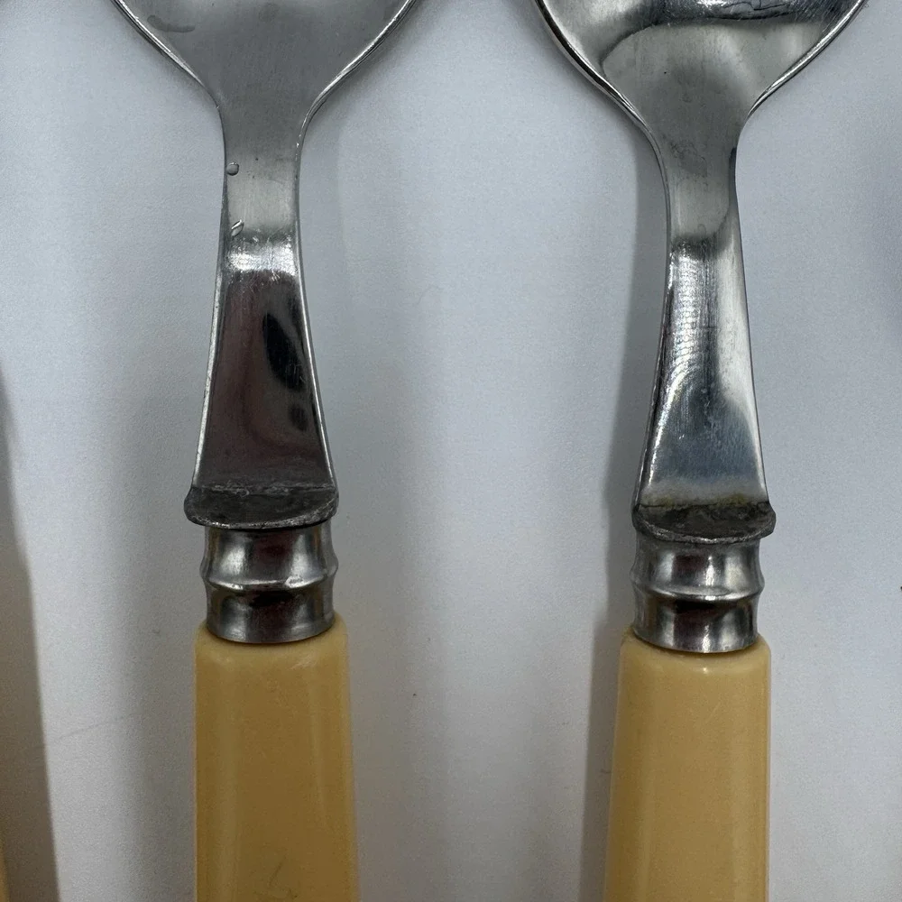 Jean Dubost Yellow Flatware 8 Pc Lot Stainless France Knives Spoons